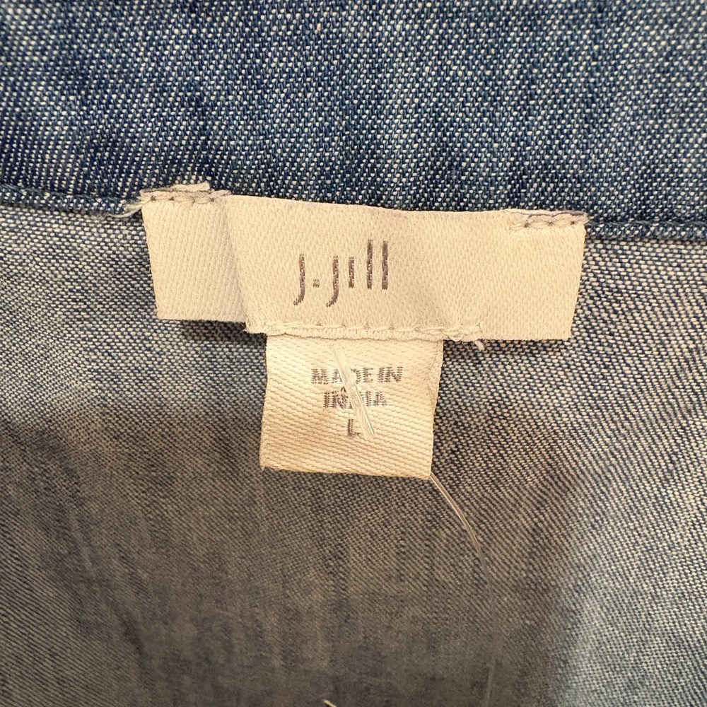 NWT J. Jill Floral Embroidered Open Front Lightweight Chambray Jacket Women’s Lg - Picture 12 of 14